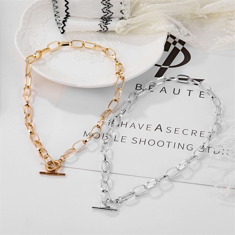 Vkme Dikke Gouden Ketting Ketting Voor Vrouwen Vintage Geometrische Chains Link Toggle Sluiting Choker Kettingen Trendy Sieraden