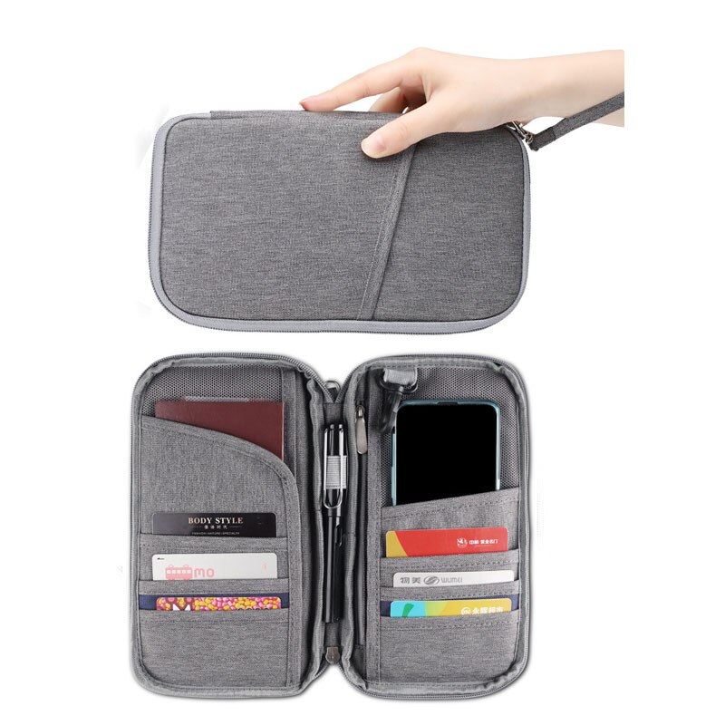 Porte-passeport de voyage RFID, porte-monnaie multifonction étanche pour famille, organisateur de documents de voyage, porte-cartes de crédit: A-Gray