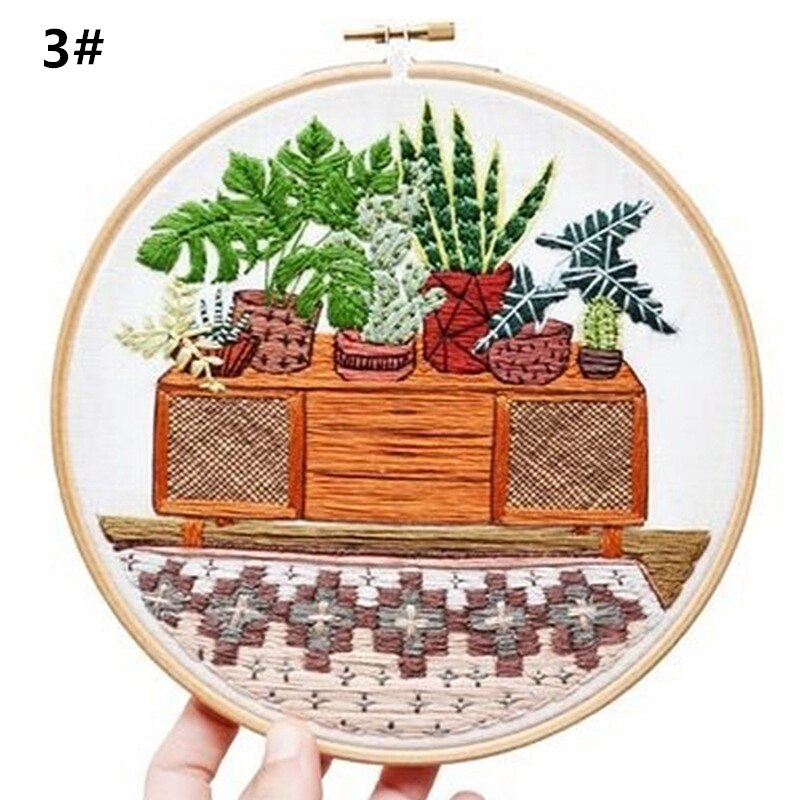 Patrones de Cactus DIY serie de plantas bordadas, manualidades, principiantes, bordado, suministros de iniciación, pintura colgante, decoración, aro: 3