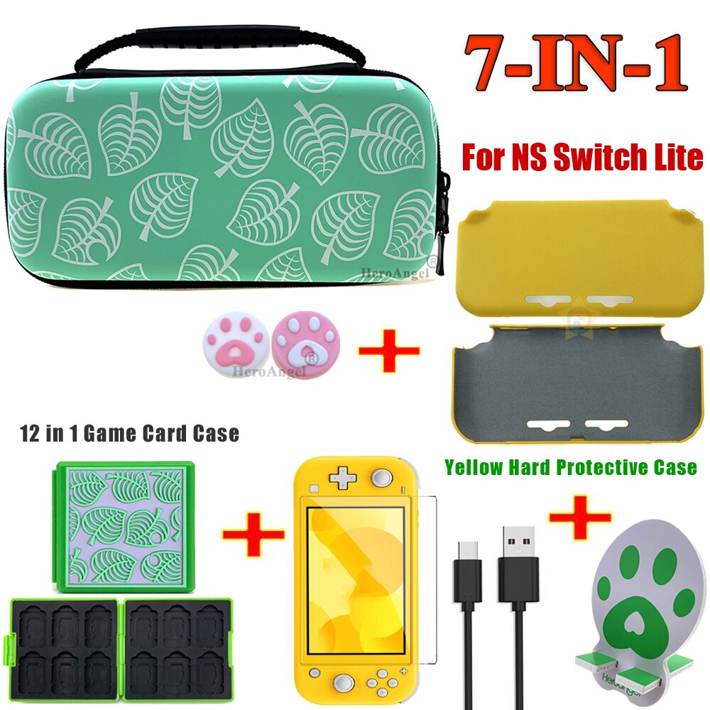 Bolsa verde 7 en 1 para Nintendo Switch Lite, Mini consola Estuche de transporte, bolsa protectora de viaje con estuche de tarjetas de juego