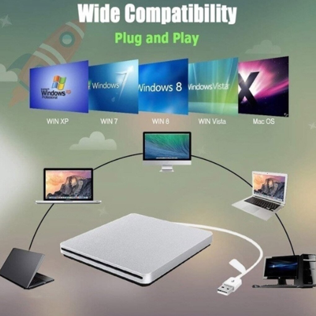 USB 3.0 DVD-ROM Optical Drive External Slim CD ROM Disk Reader Desktop PC Laptop Tablet DVD Player with Touch