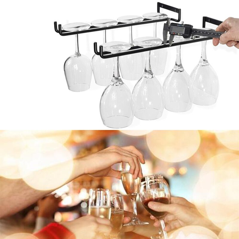 Single Row Wine Glass Rack Hanging Wine Cup Holder Bar Goblet Stemware Storage Racks Shelf Hanger Iron Kitchen Organizer