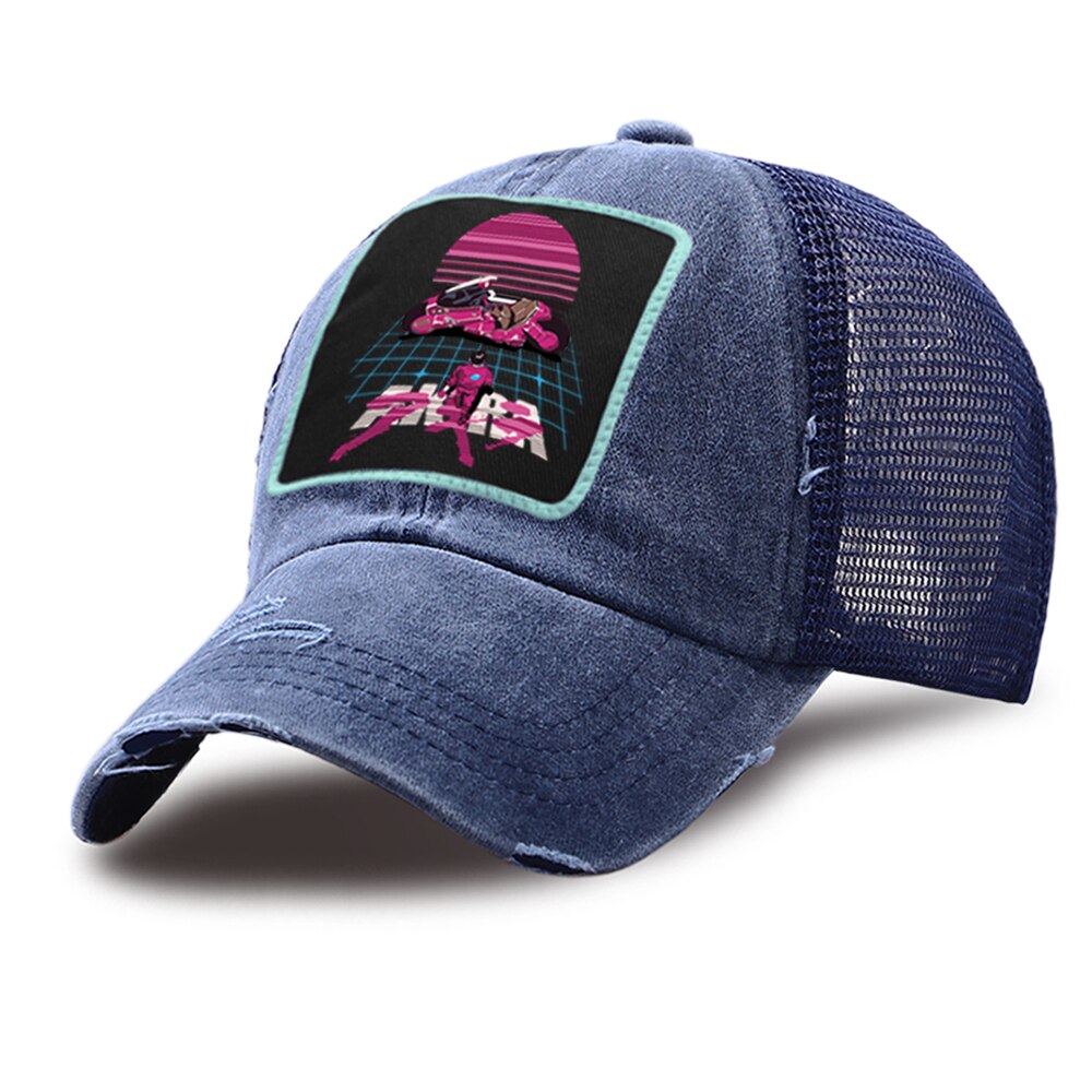 Akira synthwave japan anime baseball hat åndbar casual mesh golf kasketter sport bomuld trucker hatte unisex udendørs snapback cap: Mørkeblå 6