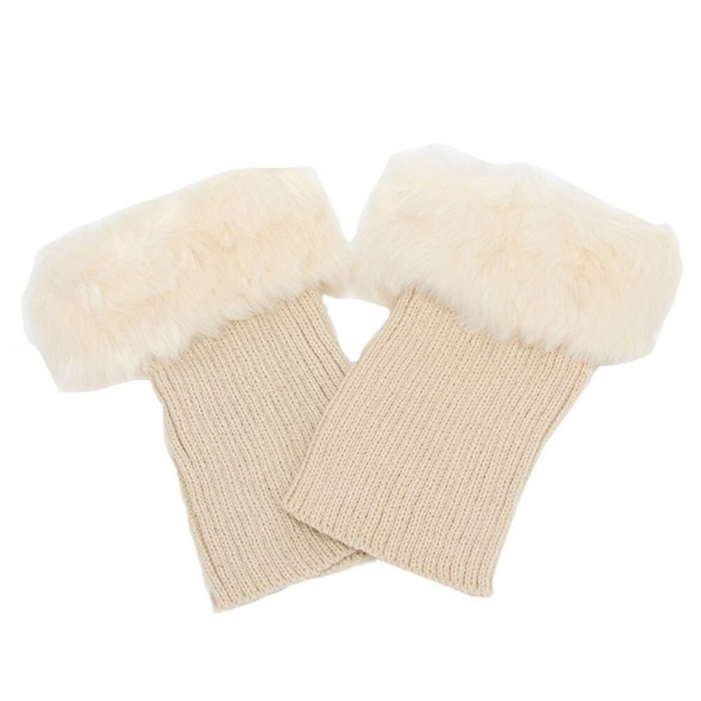 Womens Winter Knitted Boot Cuffs Fur Knit Toppers Boot Socks Legs Warmers Boots Accessories Warmer: Beige