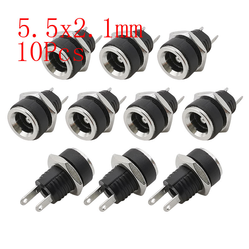 10Pcs 5.5x2.1mm DC Power Male Female Adapter DC-022 DC-025M DC-005 DC-022B 5.5*2.1mm DC Power Supply Plug Jack Socket Connector: army green