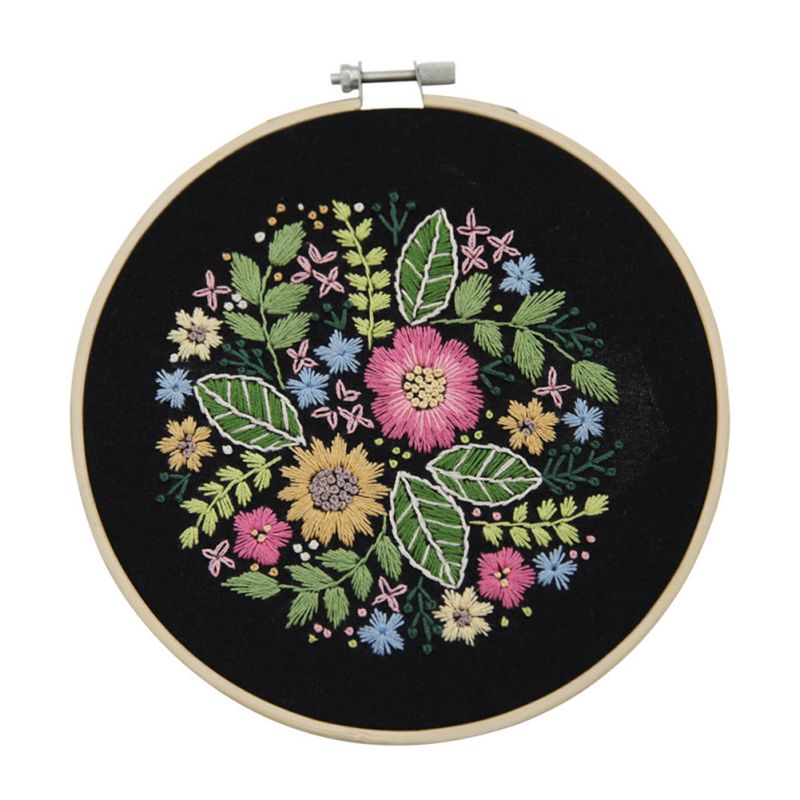 Plant Flowers Pattern 3D Embroidery Sewing Kit DIY Embroidery Set With Hoop Cross-stitch Crafts Hand-stitched Tools: A