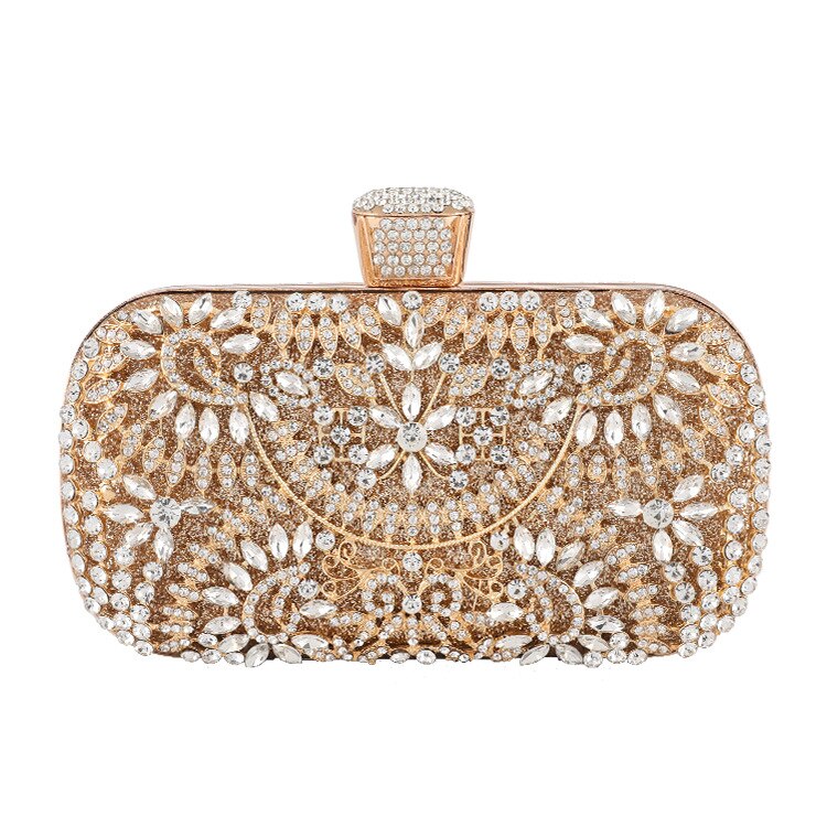 Kvinner rhinestone clutch bag gull veske håndveske luksus bryllup beaded krystall kveld veske diamant skuldervesker