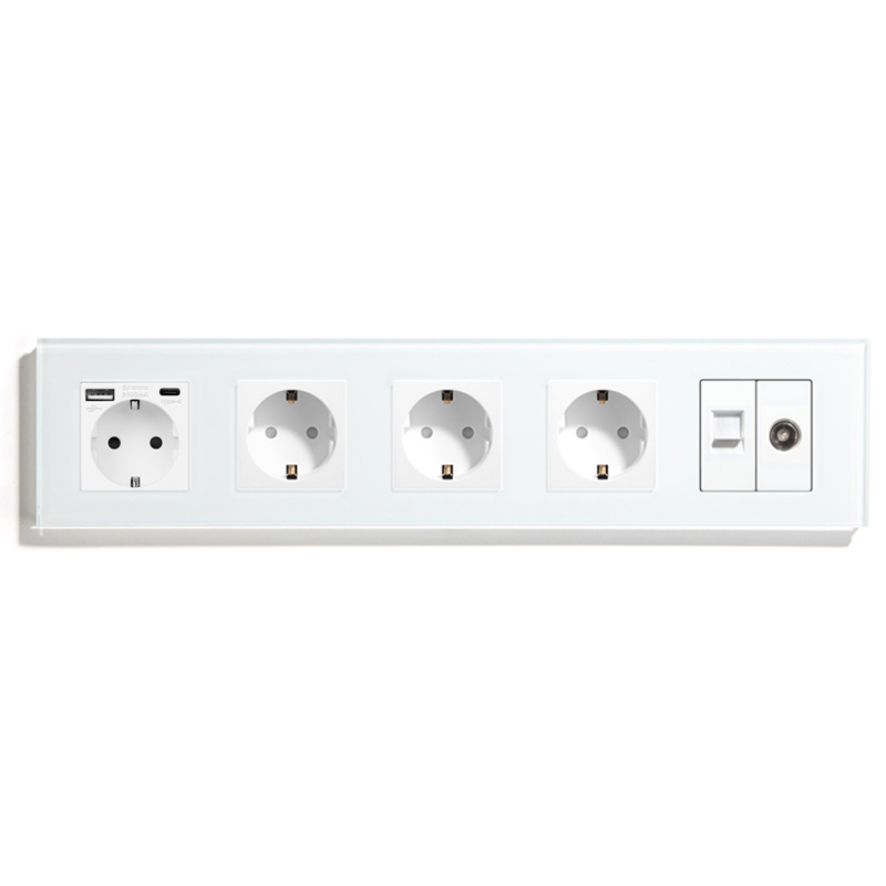 Bingoelec – Triple prise murale Standard ue, panneau en verre blanc noir, pour ordinateur, Internet, Rj45, amélioration de l'habitat
