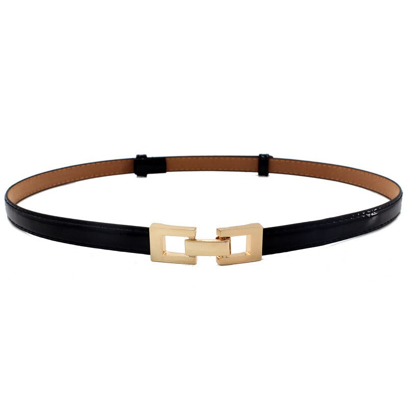 Ceinture fine ajustable en cuir PU pour femmes, vêtement pour robe, sangle de taille fine, bouton en métal, Pasek Damski: style 2 - black