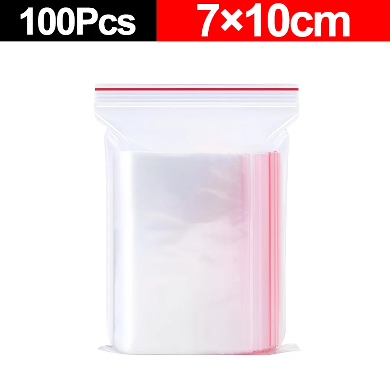 100Pcs Transparent Plastic Sealing Bag Reusable Sealed Bags Food Storage Vacuum Fresh Packing Pouch Jewelry Organizer Zip Bag: Clear