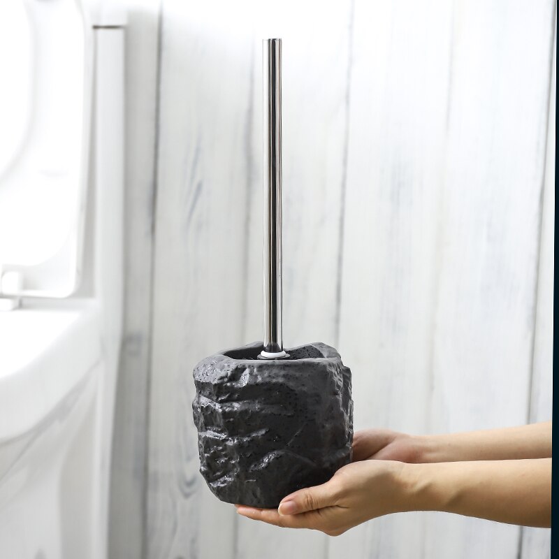 Gratuit poinçonnage brosse wc rétro pierre brosse wc set de support de nettoyage de salle de bain en céramique brosse de bain à long manche ZP72916