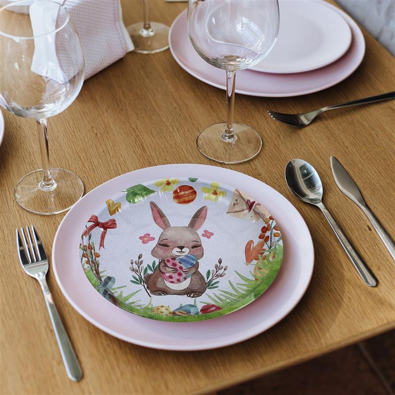 1Pc Easter Day Rabbit Pattern Decorative Fruit Plate Iron Fruit Plate Nut Tray Snack Plate Easter Bunny Fruit Tray 19.5cm