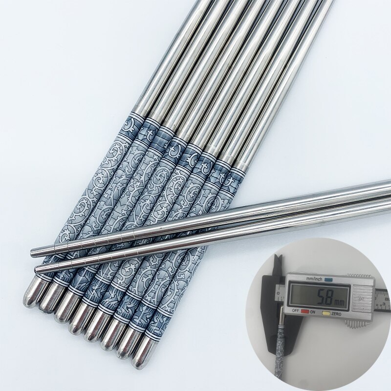 Five Pairs 22cm Metal Non-Slip Retro Blue White Porcelain Pattern Stainless Steel Chopsticks JDZ Sushi Sticks Convenient: 22CM-5Pair-Qinghua