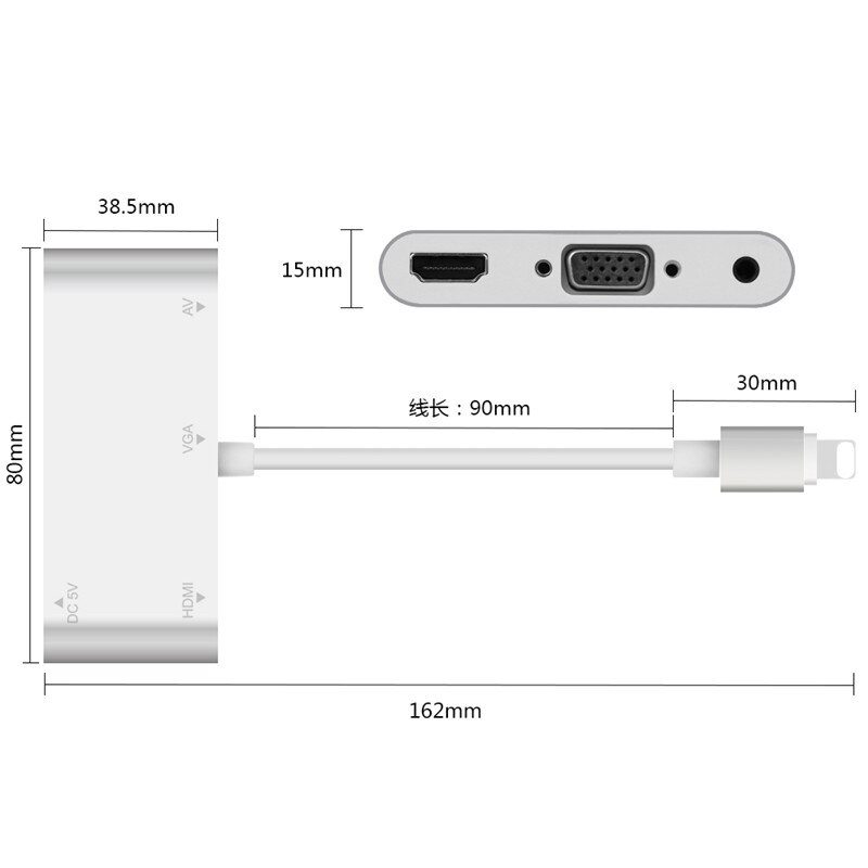 For IPad iPhone To HDMI + VGA Cable Apple phone to HDTV projector Cable Docking Support Phone