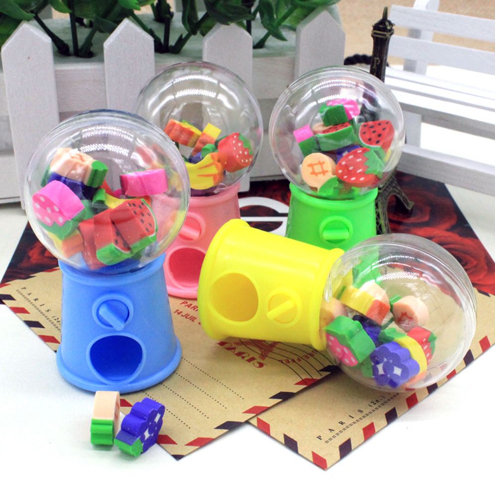 Novelty Gag Toys Anti-stress Fruit Animal Shaped Candy Machine Eraser Mini Rubber School Office Correction Supplies Kids