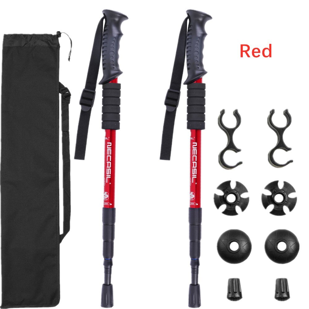 Nordic Telescopische Stok Baton Wandelen Accessoires Gear Sticks Riet Klimmen Trekking Wandelen Polen Inklapbare Intrekbare Canes: Rood