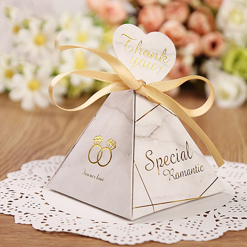 Triangular Pyramid Marble Candy Box Wedding Favors... – Grandado