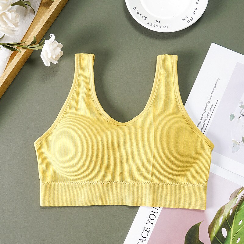 Women Yoga Sport Bra Breathable Fitness Running Vest sleep Underwear Padded Crop Tops Underwear gym top bras dormir tops: yellow