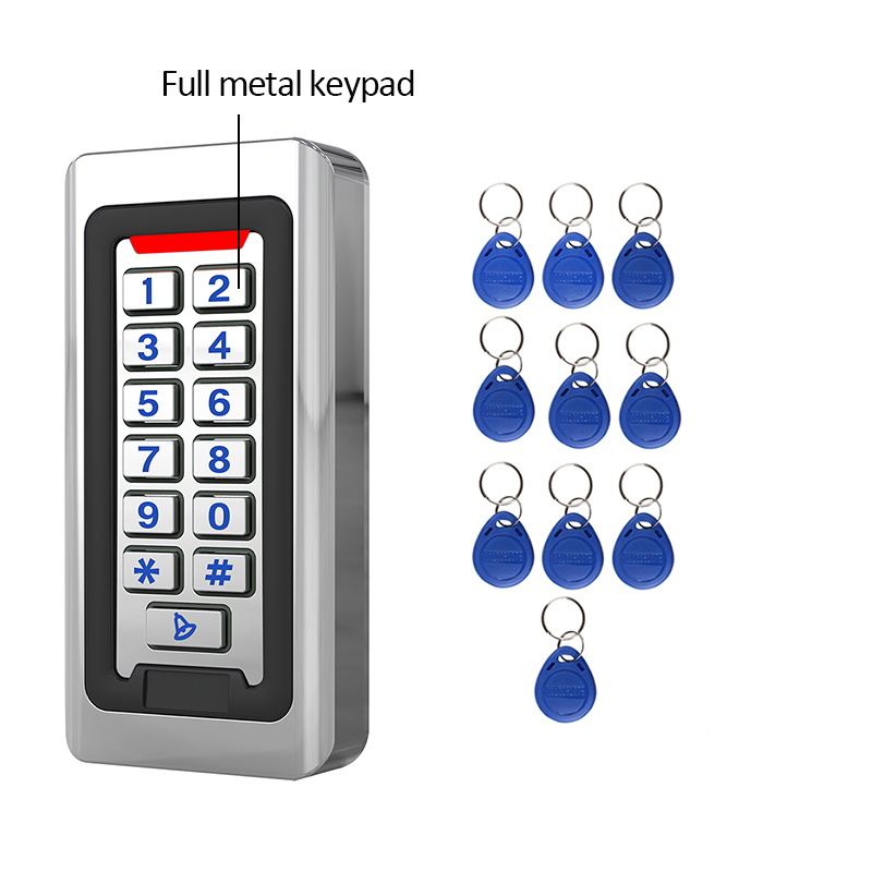 All Metal Stainless Steel Card Reader IP68 Waterproof Outdoor 2000Users WG Input And Output Secure RF Access Control Keyboard: Full Metal Button