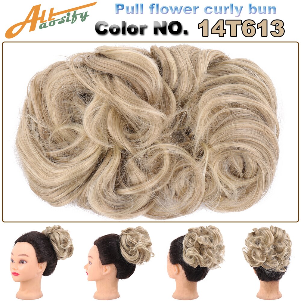 Allasosify Large Comb Clip In Curly Synthetic Hair Pieces Chignon Updo Cover Bun Hair Extension For Women 17 Colors: 14T613