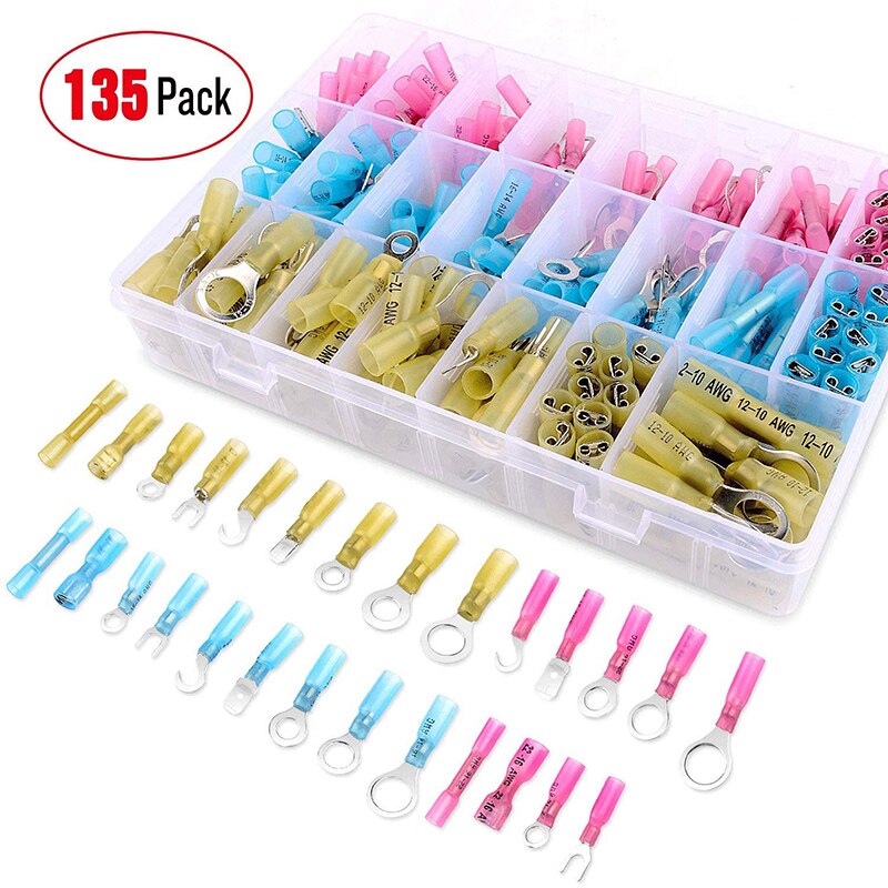 TVYVIKJ 220pcs Wire Spade Connectors, Waterproof Heat Shrink Female Male Terminals Fully-Insulated Electrical Crimp Kit: 135pcs