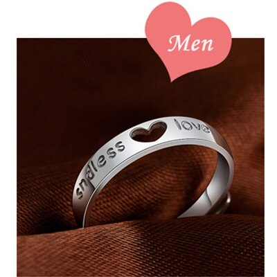 Kærlighed hjerte zirkon justerbar ring hul endeløs kærlighed elskere par ringe til kvinder mænd forlovelse bryllup smykker: Mænd