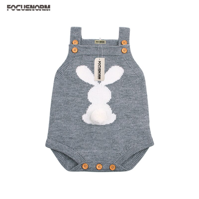Leuke Bunny Peuter Kids Baby Meisje Jongen Breien Wol Mouwloze O-hals Overdekte Button Solid Konijn Cartoon Mooie Romper 3 Stijl: Grijs / 24M