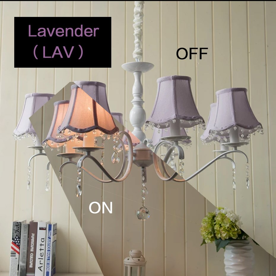 Pantalla sólida de tela pequeña E12 Para lámparas, cosida a mano, colgante con cuentas de cristal de encaje, lavable, Blanco/beige/azul/Rosa/lavanda E14: Lavender