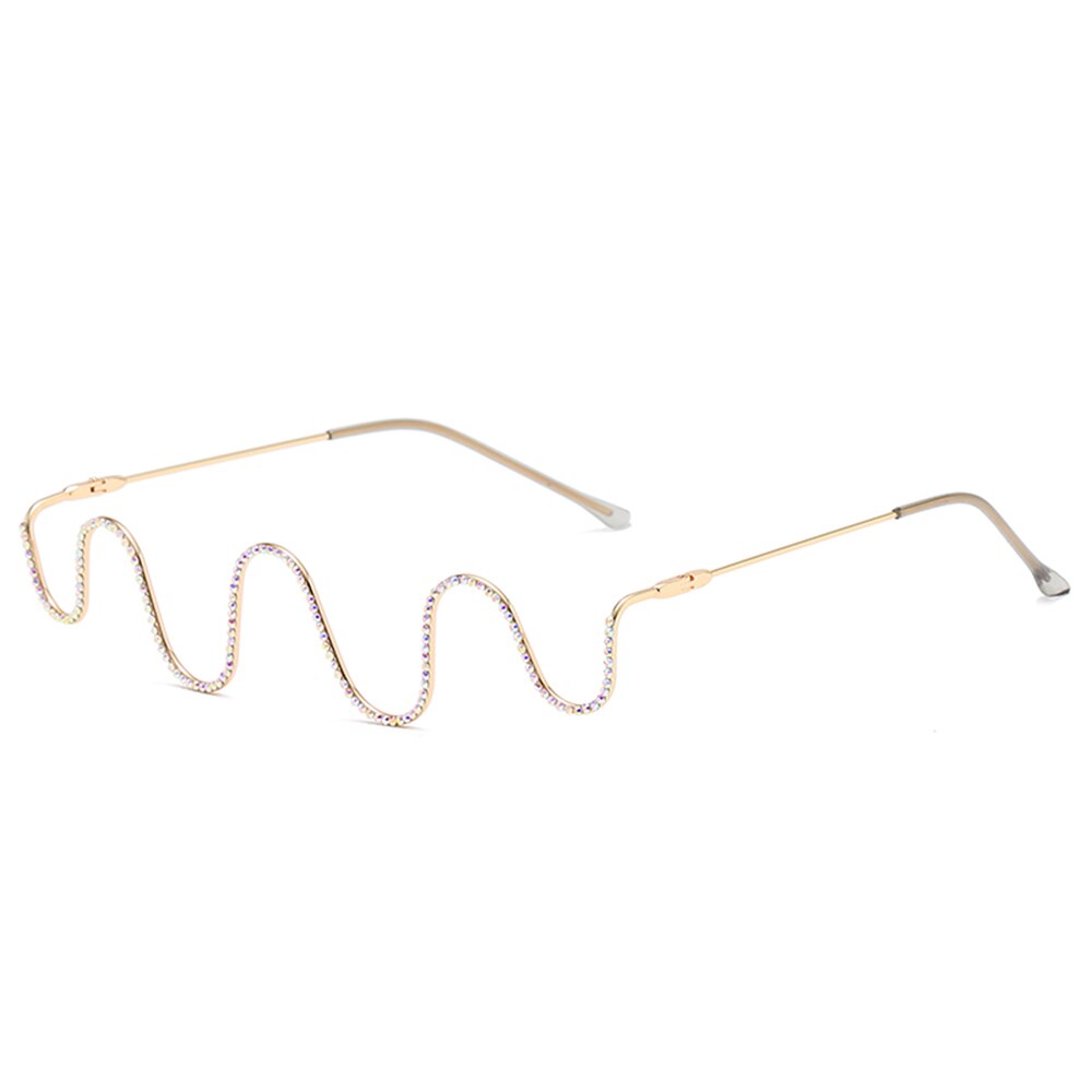 Crystal Diamond Sunglasses Frames Women Wave Frames Eyeglasses For Men Eyewear Decoration Half Frame Glasses: C3GoldDiamond