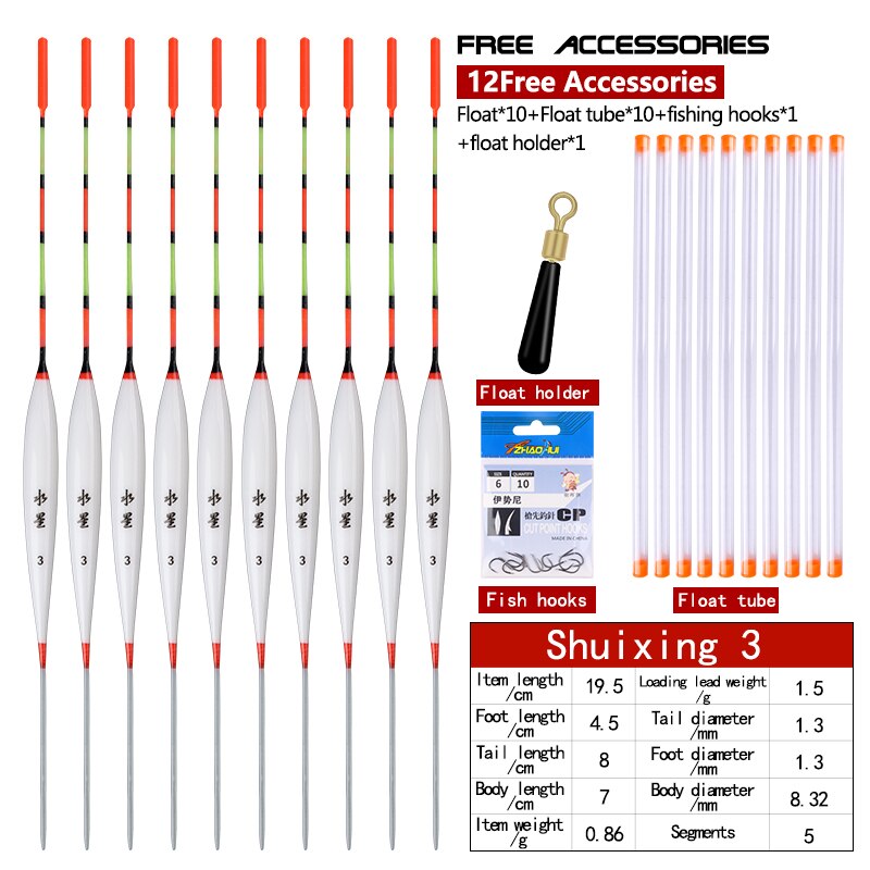 10PCS Lake River Fishing Float+10 Float Tubes+1 Bu... – Grandado