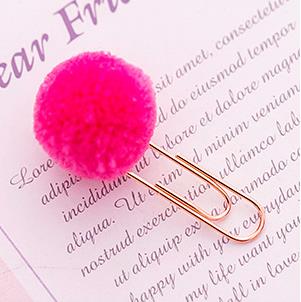 Kawaii – boule de cheveux colorée en métal, trombone, signet, papeterie scolaire et de bureau: rose red