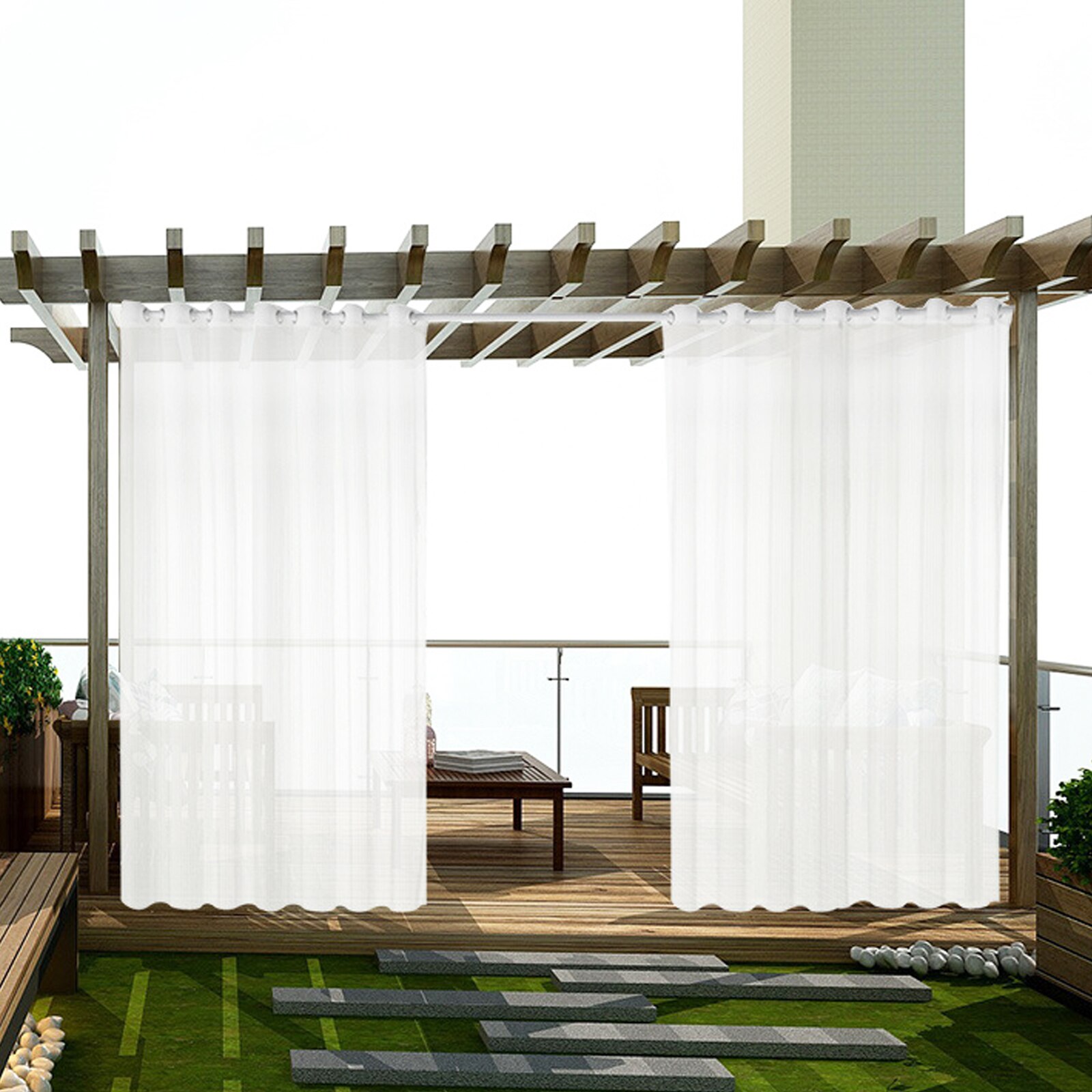 1 Panel Outdoor Waterproof Tulle Curtains Vertical Striped Venetian Blinds Vertical Window Screens Pergola Terrace UV Curtains