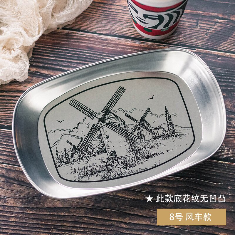 Europese Retro Ijzeren Plaat Boot Plaat Blik Lade Plaat Retro Metalen Snack Plaat Platen Keramische Houten Plaat Snack Gerechten: No.8 windmill