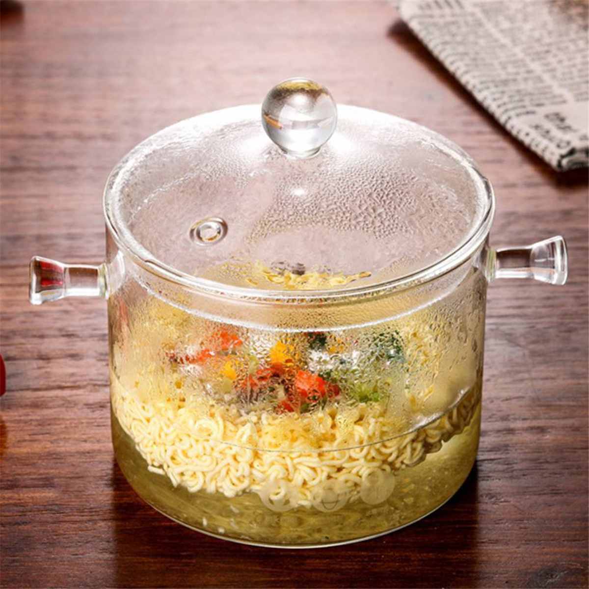 Household Glass Soup Pot Glass Saucepan Transparent Soup Cooker Heat Resistant Instant Noodle Bowl Pot Kitchen Supplies 1.5/1.7L