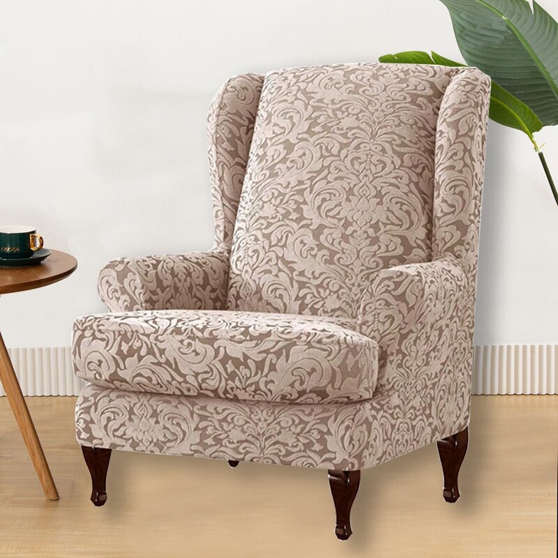 2 Stks/set Elastische Wing Back Stoel Cover Jacquard Bloemen Fauteuil Hoes Wingback Stoel Cover Sofa Hoes Funiture Protector: S6 Wing Chair Cover