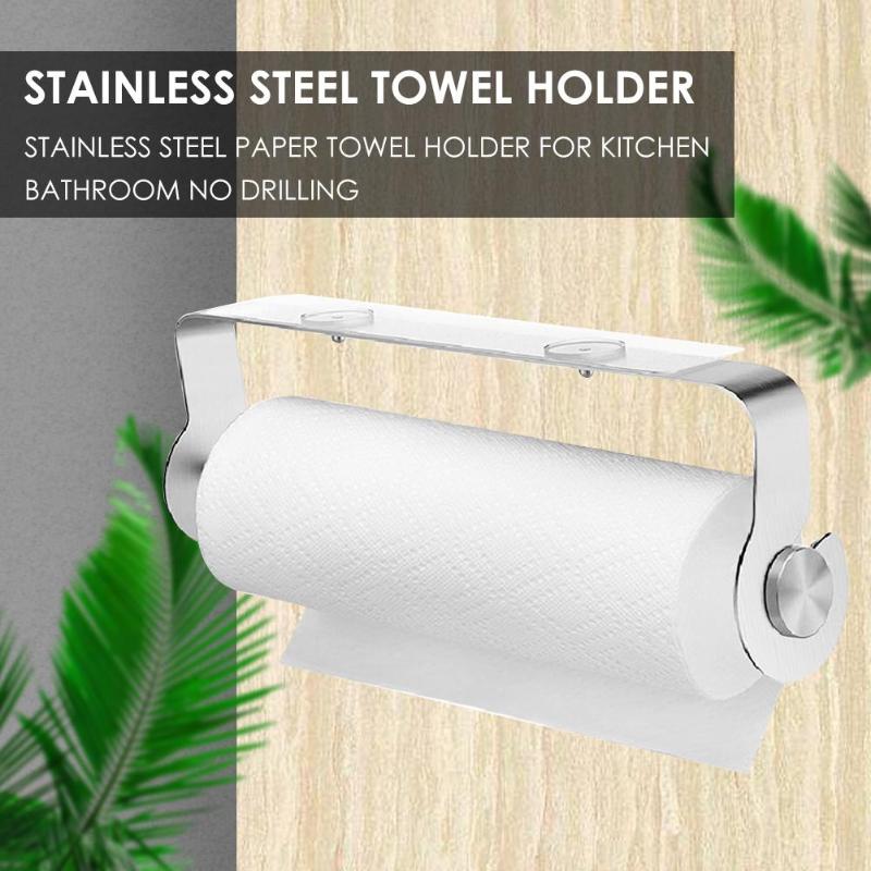 Klæbende køkkenredskab rulle papirhåndklædeholder ingen stansning aftageligt rustfrit stål badeværelse væv hylde skab dørkrog
