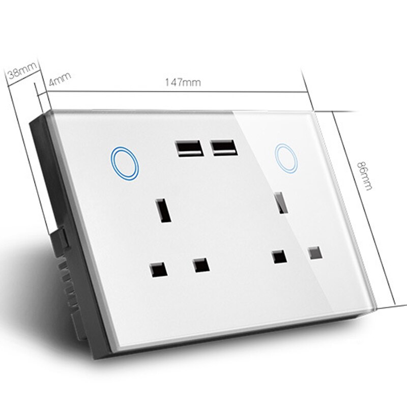 UK Plug, WIFI Smart USB Wall Socket UK Power Plug 15A Power Press Switch Wireless Homekit Charging