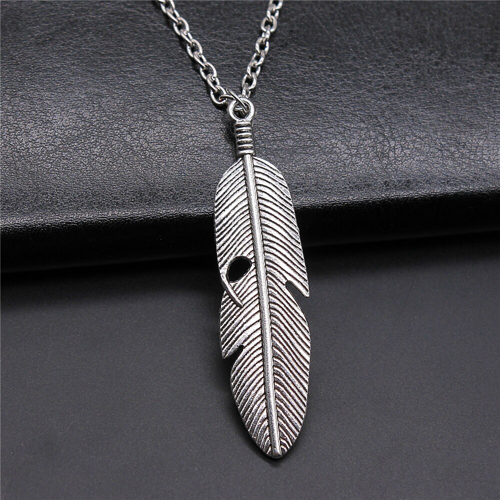 2 Colors Antique Silver Color Antique Bronze Color Bird Wings &amp; Feather Pendant Necklace For Women Men Girl Boy Metal Chain: N-B10847 / 45cm