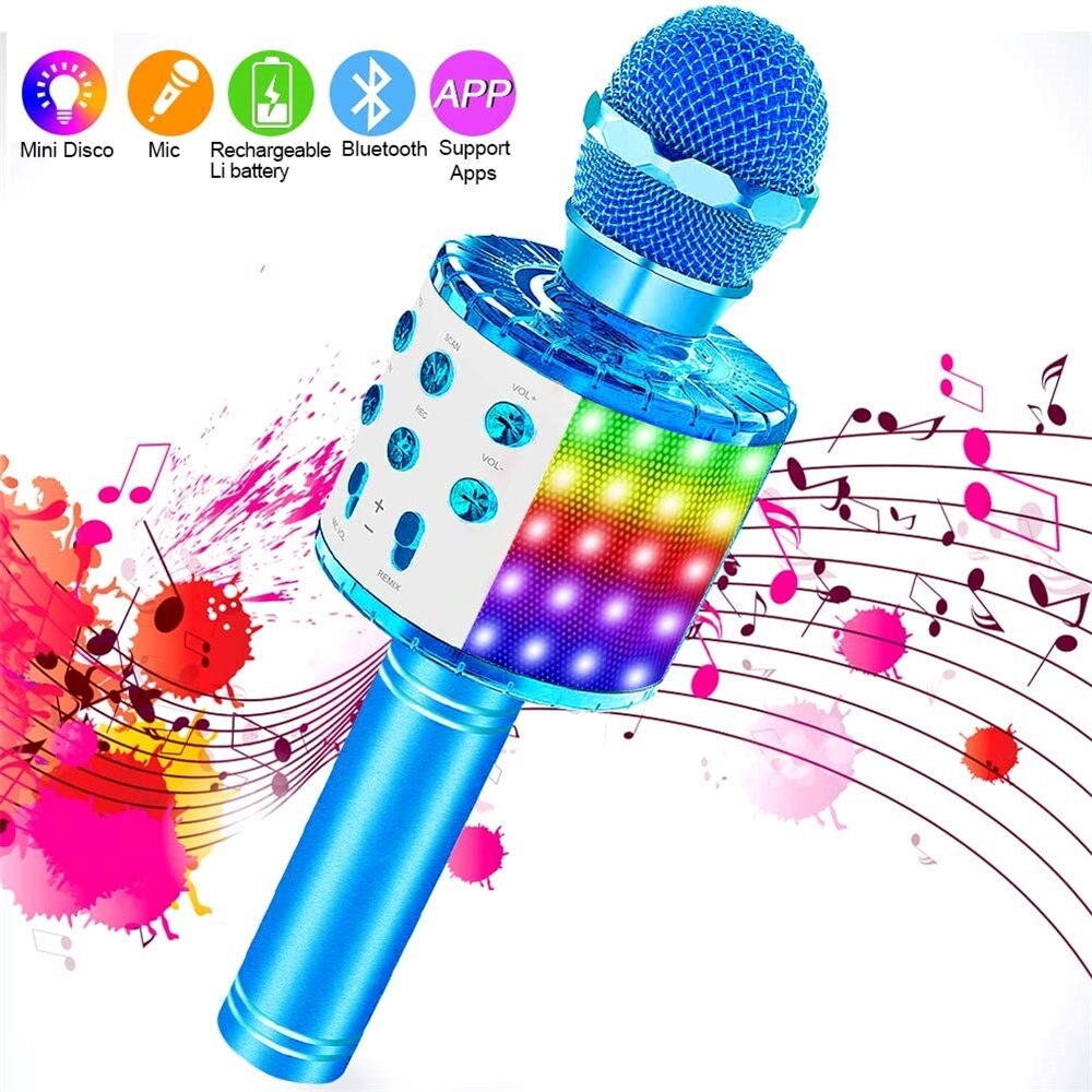 Ktv Bluetooth Stand Radio Usb Microphone Wireless Microphone Bluetooth Speaker Karaoke Microphone: Blue