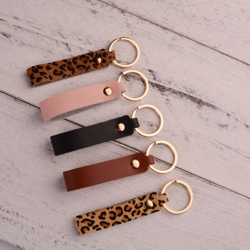 Style Leopard Keychain for Women Men Simple PU Leather Bag Key Accessory Ring Black Pink Brown Key Chain