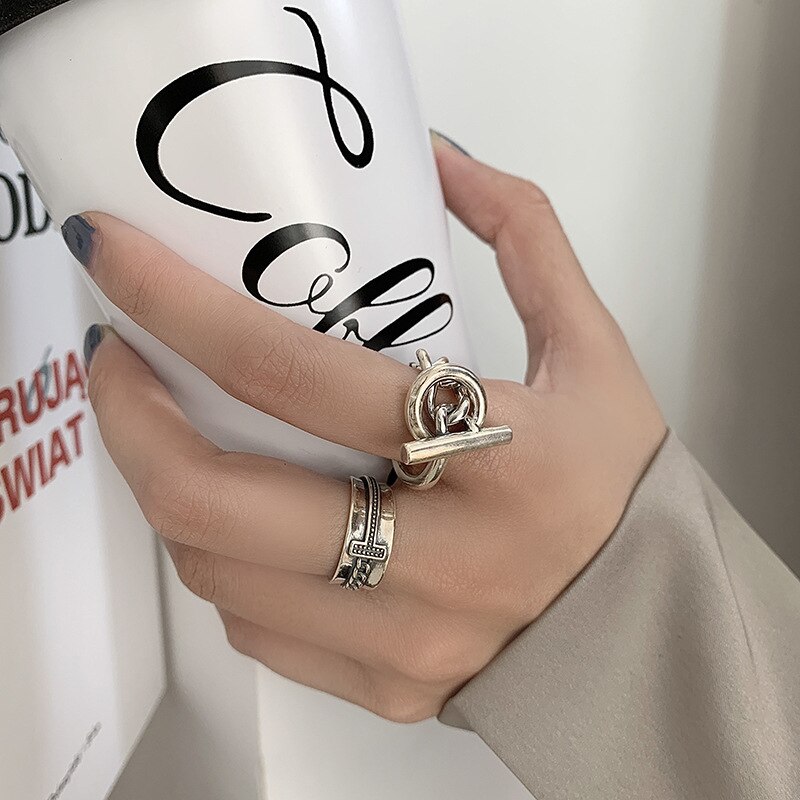 Qmcoco minimalistische 925 silberne trendringe für damen vintage punk thai silber breite kette geometrische party feiner schmuck