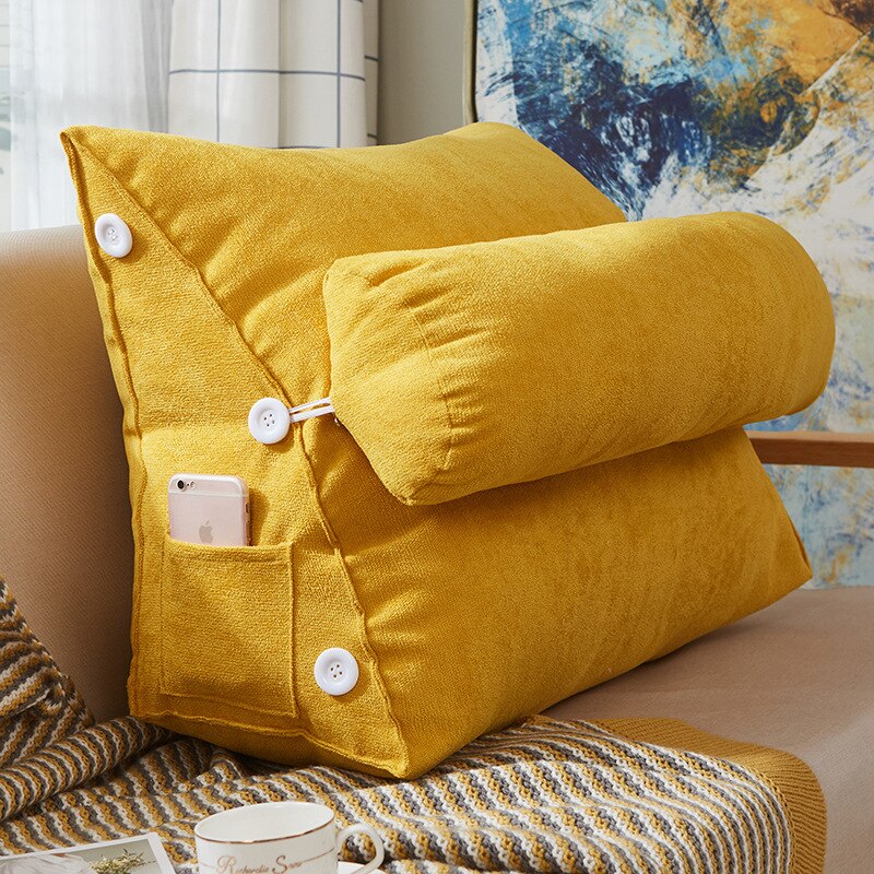 comfort velvet wedge bed reading pillow large big sofa bedside bed lumbar support cushion backrest back rest pain relief pillow: yellow