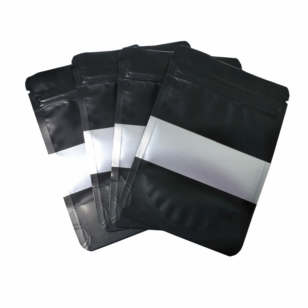 100Pcs Black Aluminum Foil Zip Lock Stand Up Bag with Frosted Window Reusable Reclosable Tear Notch Food Doypack Coffee Snack