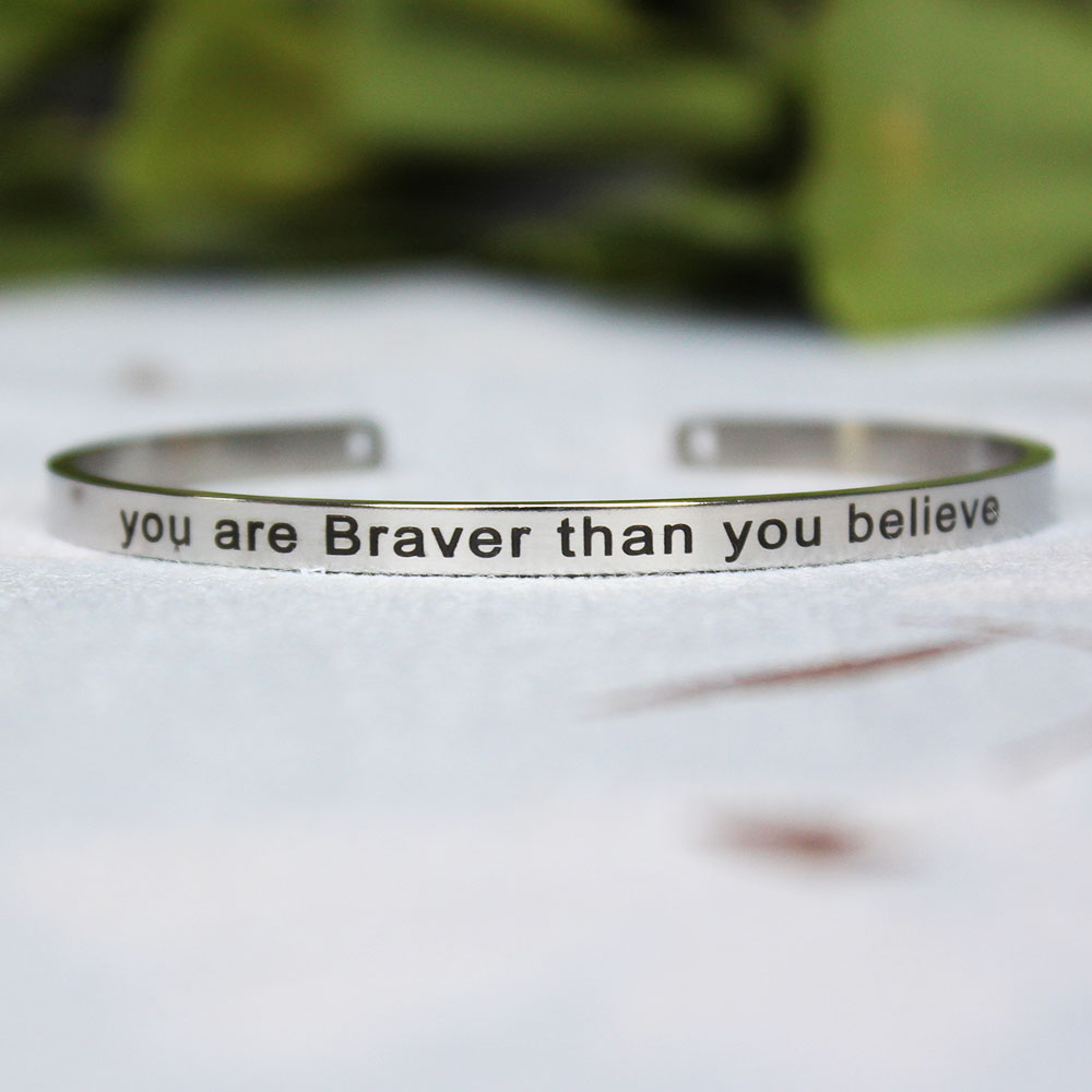 4mm Quotes Mantra Bracelets 316L Stainless Steel Open Cuff Bangle Female Inspirational Jewelry Bracelets SL-149: G