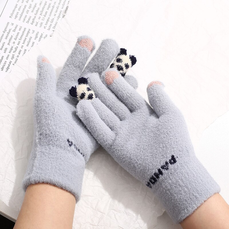 Gants d&#39;hiver pour femmes, avec Panda de dessin animé, en velours, pour garder au et au froid, pour le cyclisme en plein air, le ski, coupe-vent
