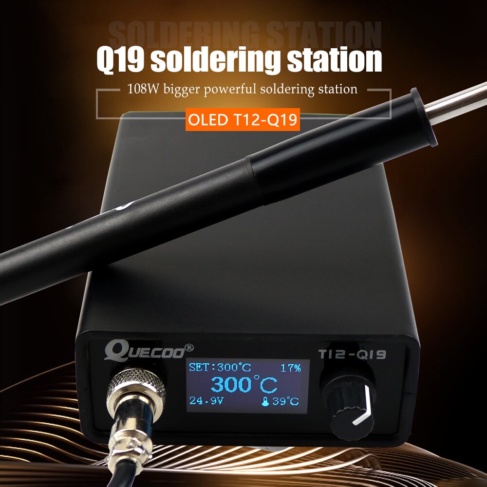 T12-q19 lodde digital station elektronisk loddejern oled 1.3 tommer egnet vekselstrøm med  p9 plasthåndtag uden stikkontakt