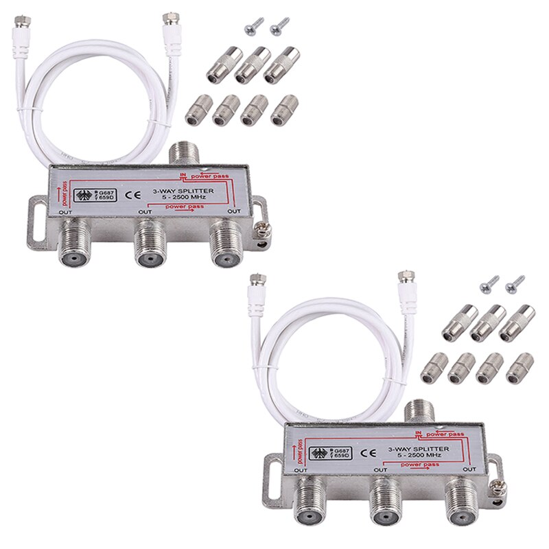 LiNKFOR-Divisor de Cable coaxial de 3 vías, dispositivo de banda ancha para equipos de TV en casa, MoCA 5-2500MHz, 3 vías de TV / CATV: 2 PCS