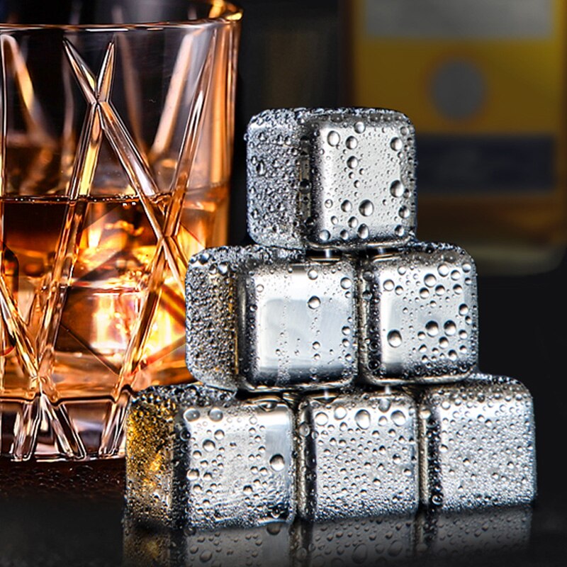 Rostfritt stål isbitar whisky stenar återanvändbara kylstenar stenar med förvaringsbricka is stenar för whisky vin bar verktyg