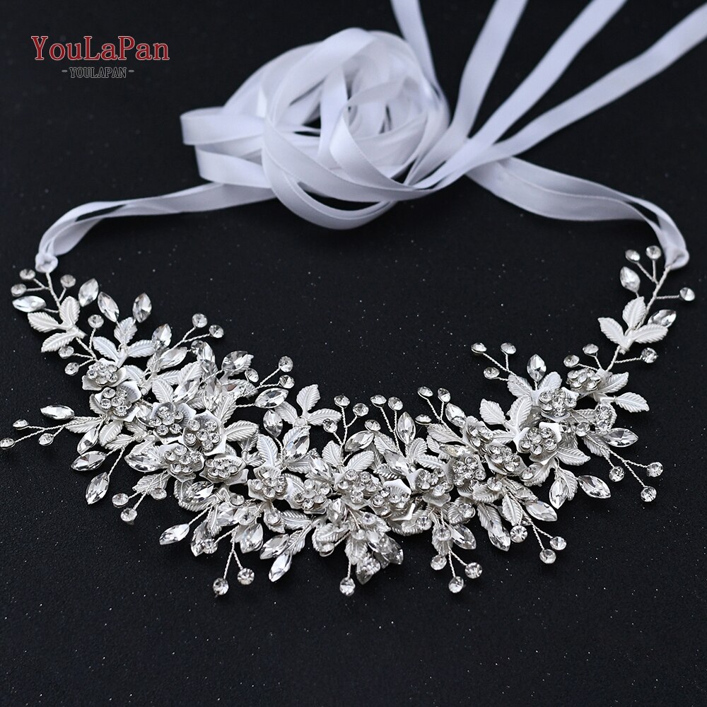 YouLaPan SH349 Wedding Sash Bridal Belts White Ribbon Bridal Sash Rhinestone Bridal Belt Handmade Silver Crystal Wedding Sashes: White ribbon