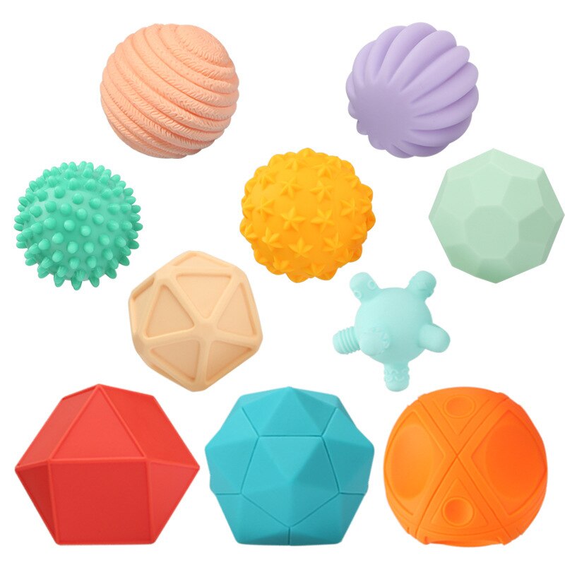 Pelotas de mano de juguete para bebés, juguete de pelota de mano de 6/10 uds, de goma suave texturizada, multisensorial